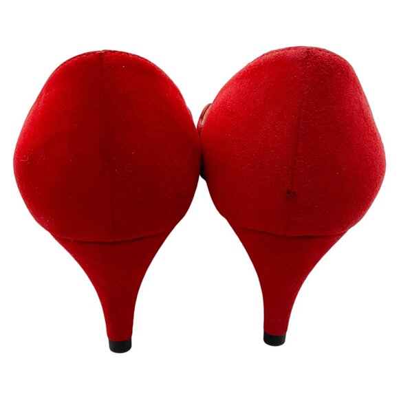 Prada Red Suede Scalloped Edge Kitten Heel Pumps - Picture 5 of 6